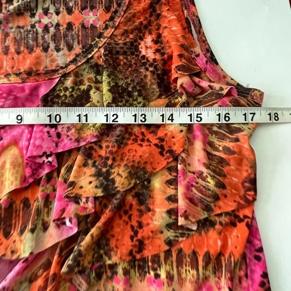 Ruffled sleeveless Vibrant summer dress barn top M - Picture 6 of 9